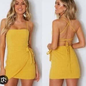 Yellow Strappy Mini Dress with Side Tie